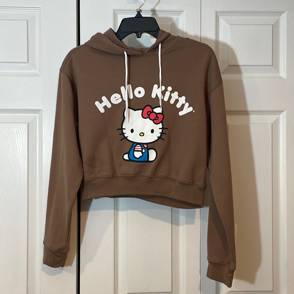 Brown Hello Kitty Cropped Hoodie